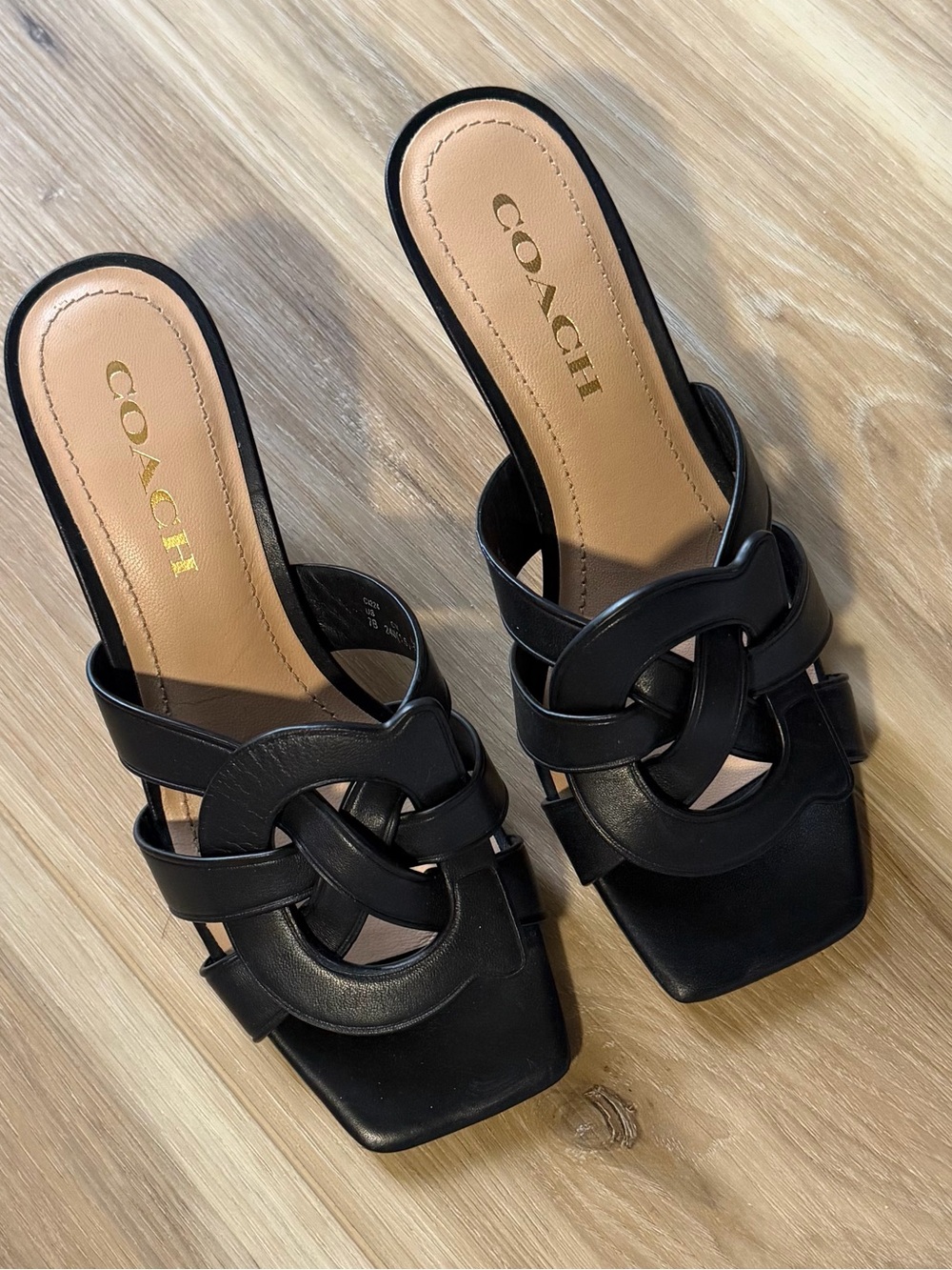 COACH Black Leather Knot-Front Slide Mules